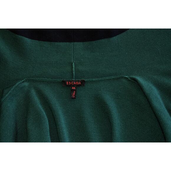 C0 Auth ESCADA Green Navy Trim Wool Knit Open Front Short Sleeve Jacket Size 44 - Picture 7 of 11